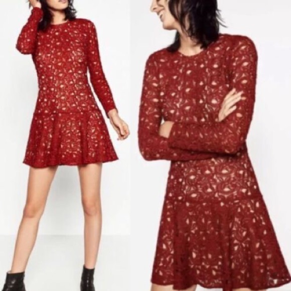 Zara Lace Long Sleeve Mini Dress XS - Picture 2 of 14